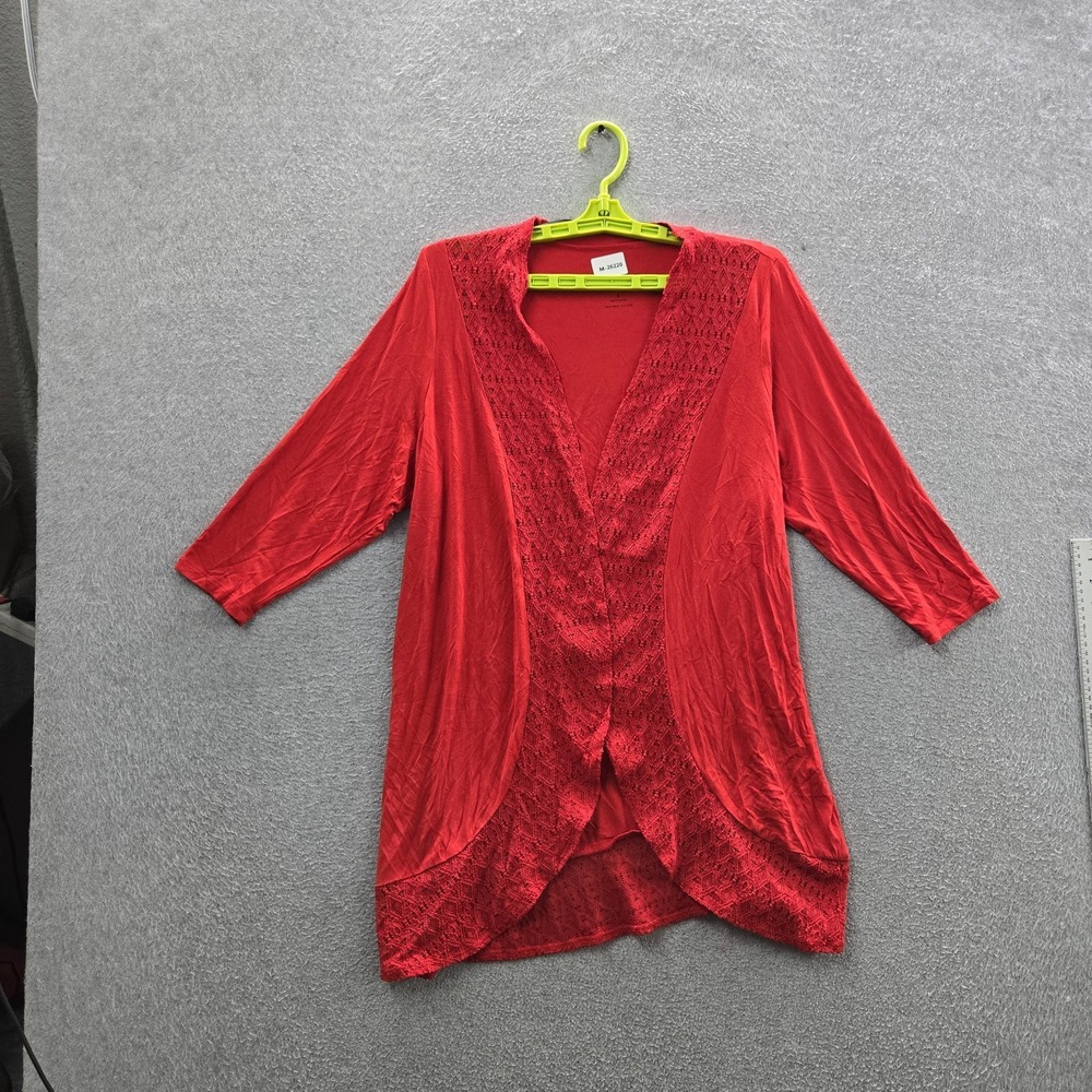Torrid Women Cardigan 0 Red Rayon Open Front Lace Super Soft Crochet Trim